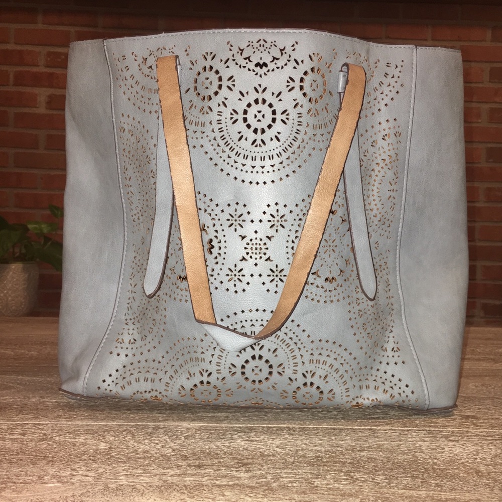 Reversible Blue and Tan Handbag